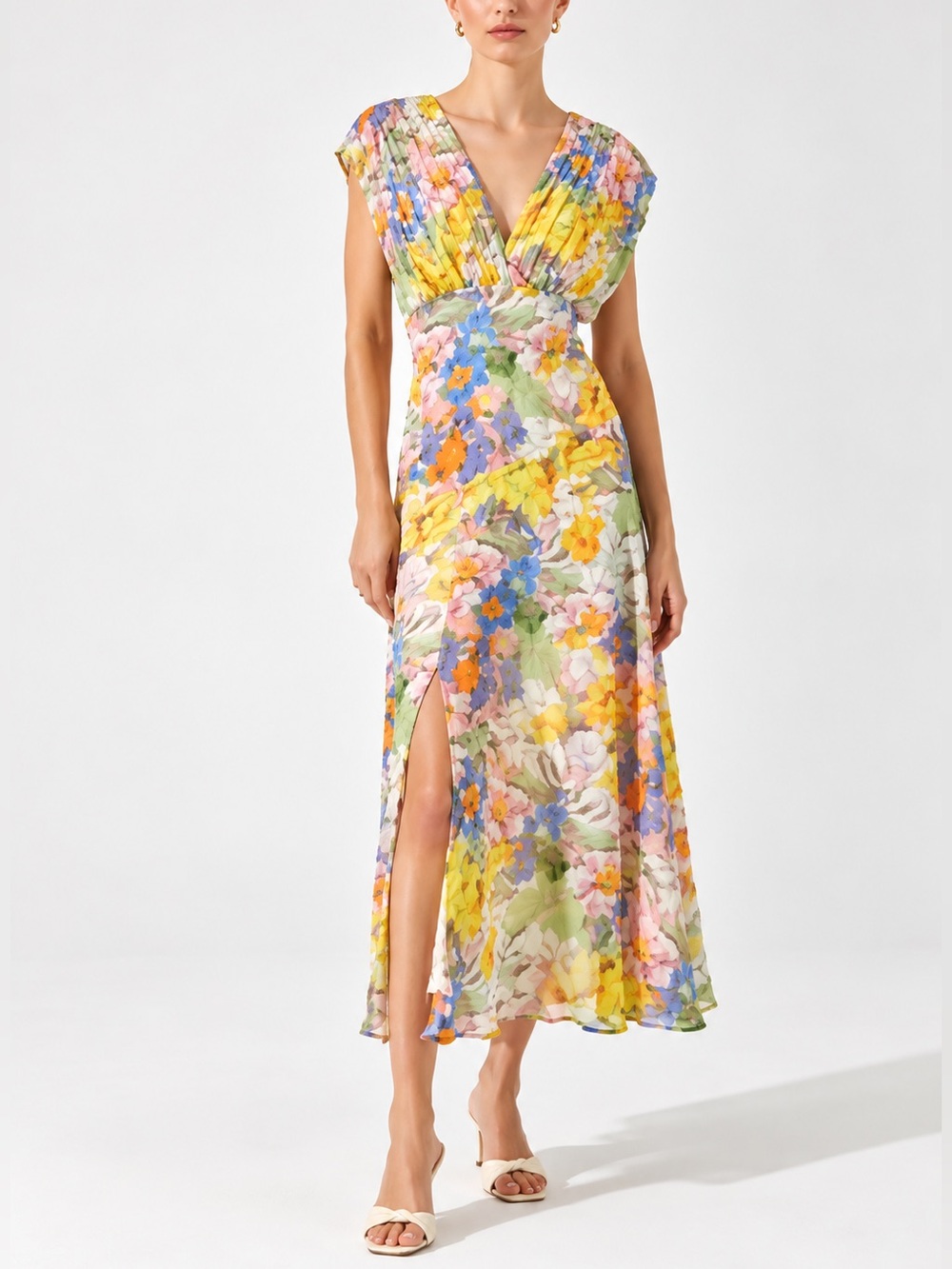 NWT✨ ASTR The Label Painted Floral Pleated Maxi Dress XS